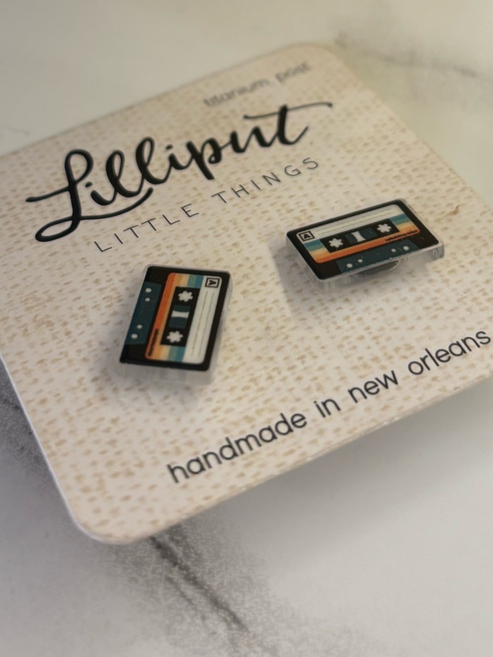 Retro Cassette Tape Earrings - Black/Orange/Blue